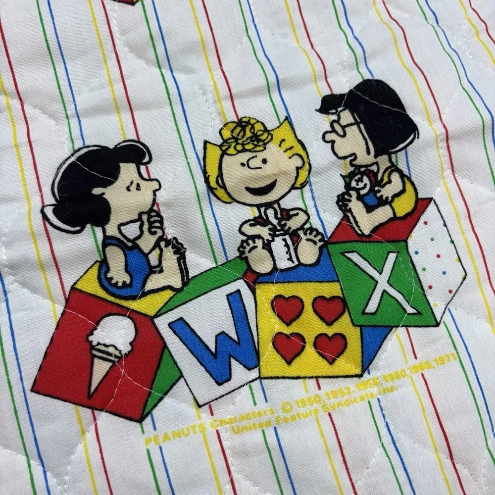 VTG 80`s SNOOPY Peanuts Diaper Stacker  Quilted Fabric PANEL By F.C.I. 44